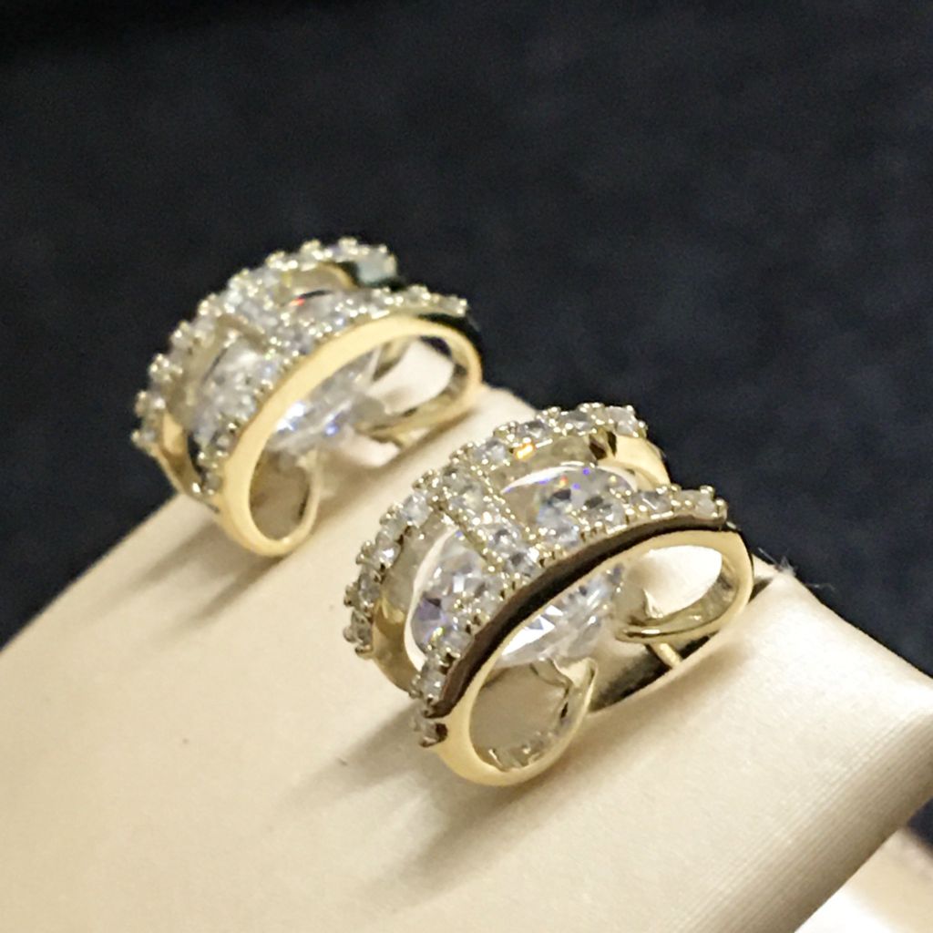  Bông Tai Hermes Màu Vàng Pha Lê Trắng (AF) 