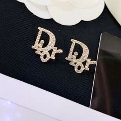  Bông Tai Dior Màu Vàng 1,5cm Pha Lê Trắng (AU) 