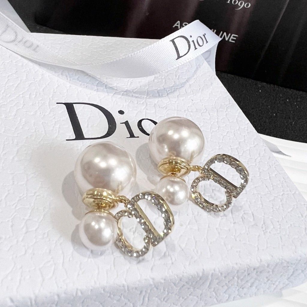  Bộ Trang Sức Dior Vàng - Vòng cổ Choker, Vòng Tay & Bông Tai Ngọc Trai, Pha Lê 2 Kiểu Đeo Quý Phái (AC) 