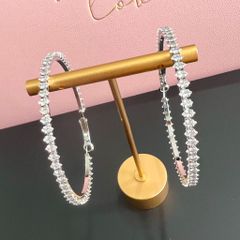  Bông Tai Khoen Tròn Bản To Màu Trắng 7,3cm Pha Lê (BO) 