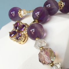  Vòng Đá Phong Thuỷ Cao Cấp - Cỏ 4 Lá May Mắn Thạch Anh Tím, Thạch Anh Trắng & Ngọc Trai Tự Nhiên 