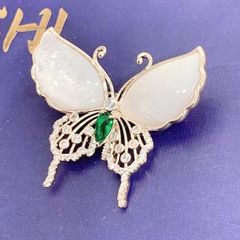  Cài Áo Con Bướm Vỏ Trai Tự Nhiên & Pha Lê Xanh 