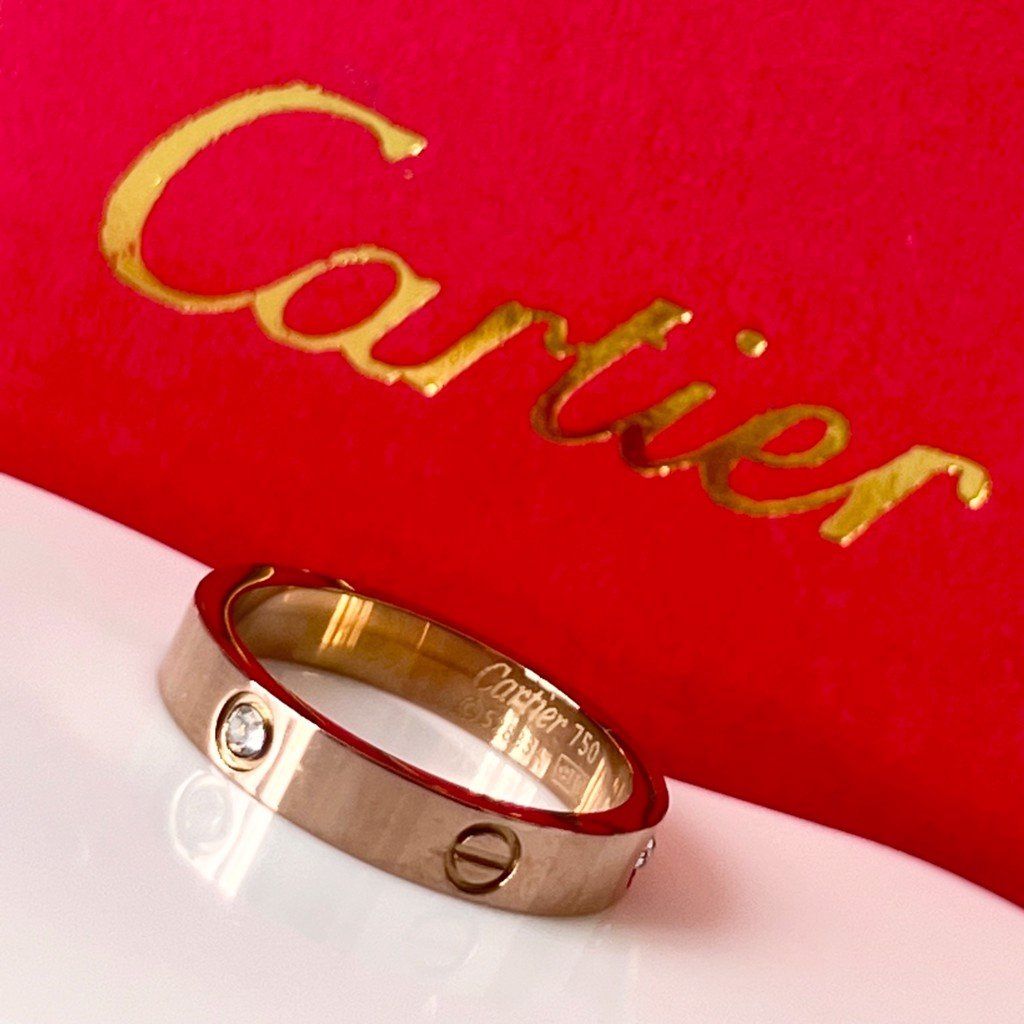  Nhẫn Nam, Nữ Titan Cao Cấp - Cartier Màu Vàng Hồng Pha Lê (AD) 