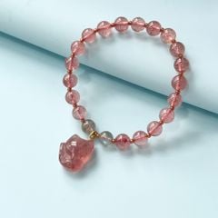  Vòng Đá Phong Thuỷ Cao Cấp - Con Hồ Ly Tình Yêu Đá Thạch Anh Dâu Tây & Đá Mặt Trăng Tự Nhiên 