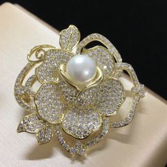 Cài Áo Hoa Hồng Vàng Ngọc Trai & Pha Lê Trắng (AK) 