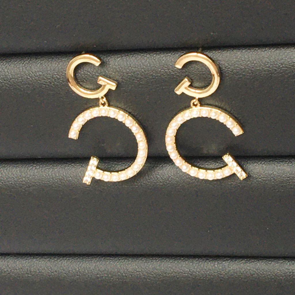  Bông Tai Cartier Bản To Màu Vàng Ngọc Trai & Pha Lê Trắng (AD) 