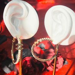  Bông Tai Chanel Khoen Tròn Màu Vàng 43mm Pha Lê Trắng (BQ) 