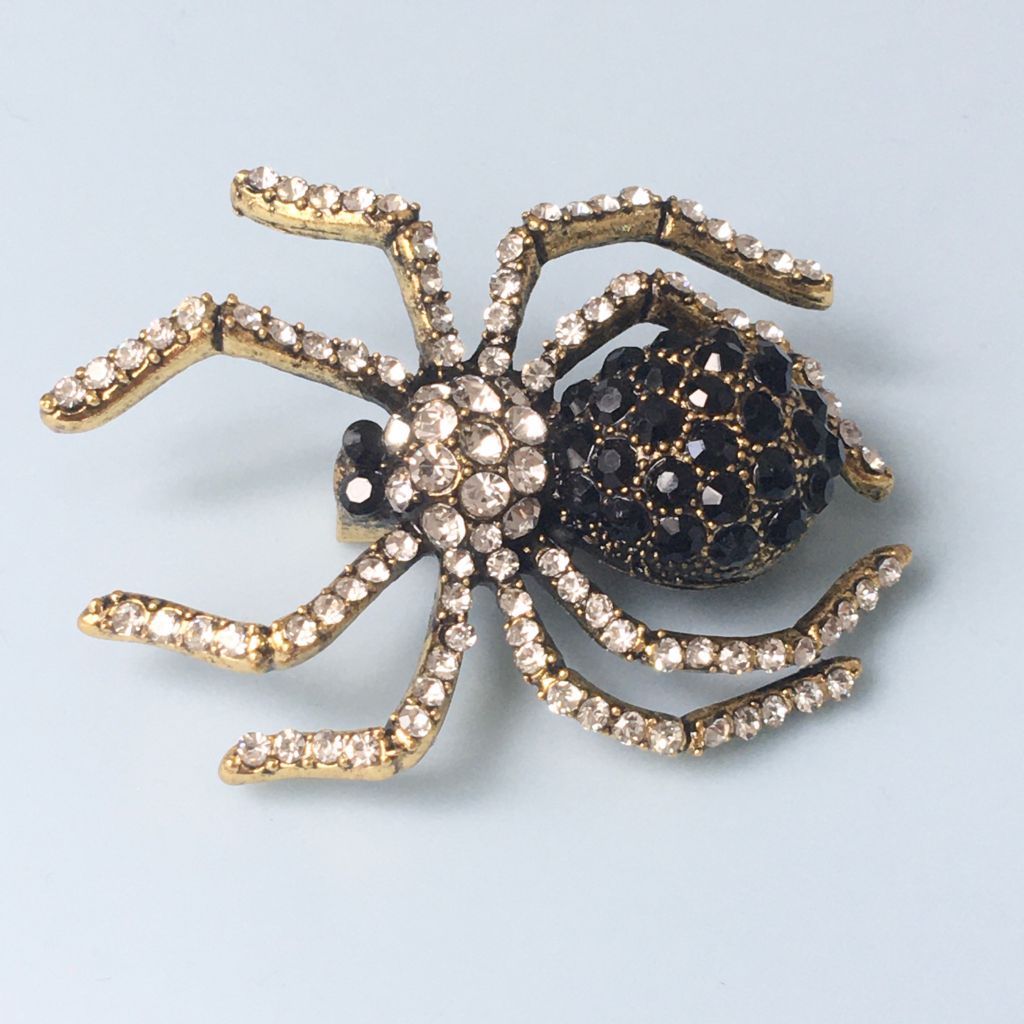  Cài Áo Nam - Con Nhện Màu Vàng Pha Lê Đen & Trắng (AK) 