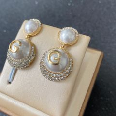  Bông Tai Gucci Màu Vàng Ngọc Trai & Pha Lê Trắng (AC) 