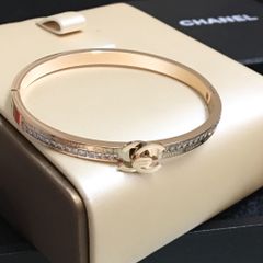  Vòng Tay TiTan Cao Cấp - Chanel Màu Vàng Hồng Pha Lê Trắng (AC) 