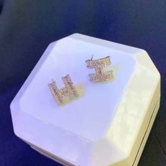  Bông Tai Hermes Màu Vàng Pha Lê Trắng (AH) 