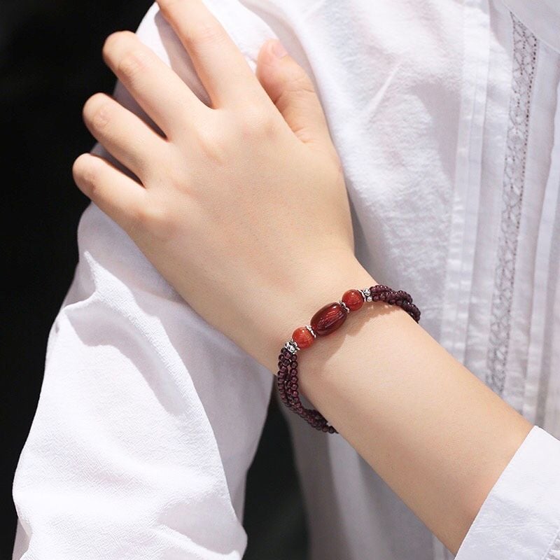  Vòng Đá Phong Thuỷ Cao Cấp - Đá Garnet Ngọc Hồng Lựu Tự Nhiên 3 Vòng May Mắn & Bình An 
