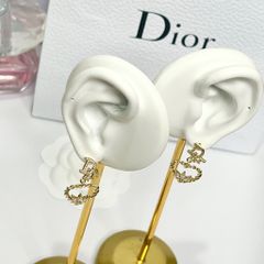  Bông Tai Dior Trái Tim Màu Vàng Pha Lê Trắng 