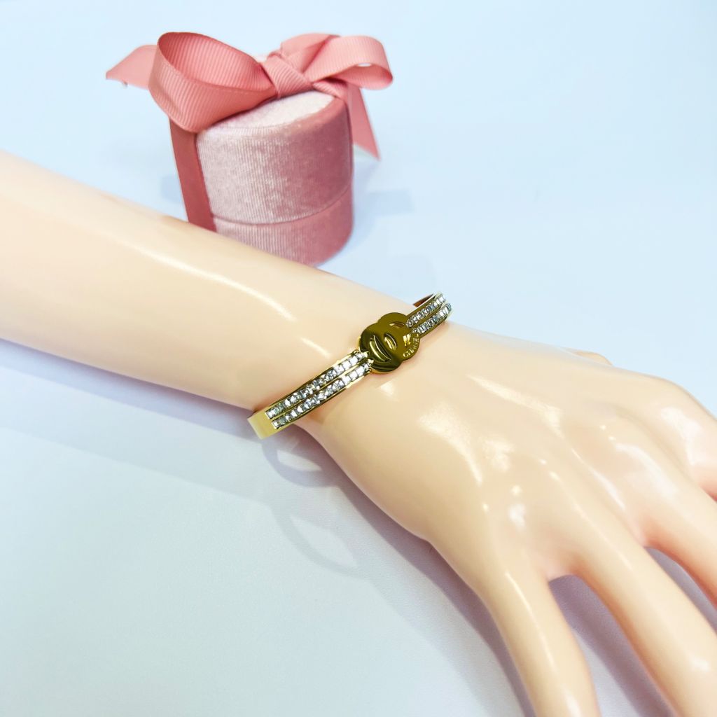  Vòng Tay TiTan Cao Cấp - Chanel Màu Vàng Pha Lê Trắng (AF) 