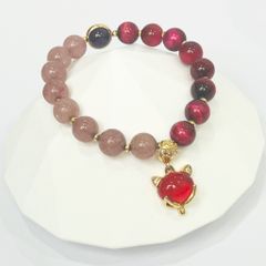  Vòng Đá Phong Thuỷ Cao Cấp -  Con Hồ Ly Đá Hổ Phách, Thạch Anh Dâu Tây & Thạch Anh Tím Tự Nhiên 