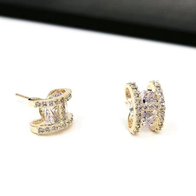  Bông Tai Hermes Màu Vàng Pha Lê Trắng (AF) 