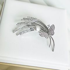  Cài Áo Con Bướm Và Bông Lúa Màu Trắng Ngọc Trai & Pha Lê Tinh Tế 