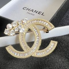  Cài Áo Nam, Nữ - Chanel Màu Vàng Ngọc Trai & Pha Lê Trắng (CF) 