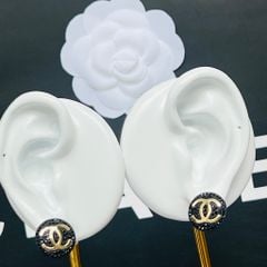  Bông Tai Chanel Bản To Màu Vàng Pha Lê Đen Cá Tính (CK) 