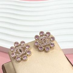  Bông Tai Chanel Cánh Hoa Màu Vàng Pha Lê Hồng (BS) 