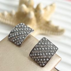  Bông Tai Hình Chữ Nhật Pha Lê & Ngọc Trai Nước Ngọt Màu Xám 