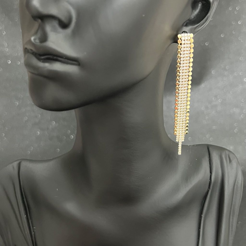  Bông Tai Tua Rua Màu Vàng Pha Lê Trắng Tinh Tế (AT) 