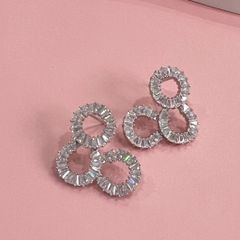  Bông Tai 3 Vòng Tròn Bản To Pha Lê Trắng 