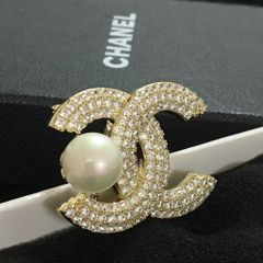  Cài Áo Chanel Màu Vàng Ngọc Trai & Pha Lê Trắng (BC) 