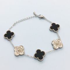  Vòng Tay TiTan Cao Cấp - Cỏ 4 Lá May Mắn Màu Trắng Đen 2 Mặt Pha Lê (AK) 