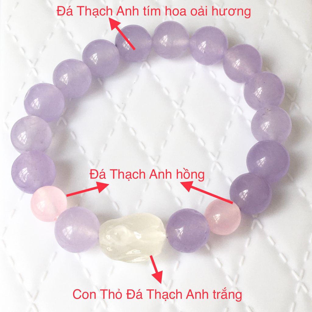  Vòng Tay Phong Thuỷ Cao Cấp - Con Thỏ May Mắn Đá Thạch Anh Trắng & Thạch Anh Tím Hoa Oải Hương, Thạch Anh Hồng Thiên Nhiên 