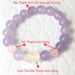  Vòng Đá Phong Thuỷ Cao Cấp - Con Thỏ May Mắn Đá Thạch Anh Trắng & Thạch Anh Tím Oải Hương, Thạch Anh Hồng Tự Nhiên 