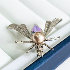  Cài Áo Nam, Nữ - Con Ong Gucci Pha Lê Tím Xà Cừ Xanh & Ngọc Trai 