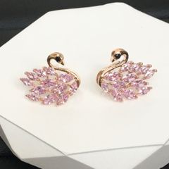  Bông Tai Tua Rua Thiên Nga Màu Vàng Hồng Pha Lê Hồng ( Có 3 Kiểu Đeo ) 