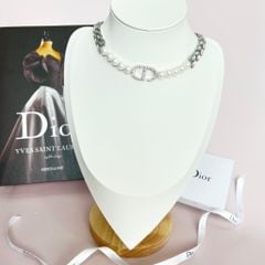  Dây Chuyền Ngắn - Dior Choker Màu Trắng Ngọc Trai & Pha Lê Màu Trắng Quý Phái (AH) 