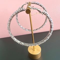  Bông Tai Khoen Tròn Bản To Màu Trắng 6,5cm Pha Lê (BM) 