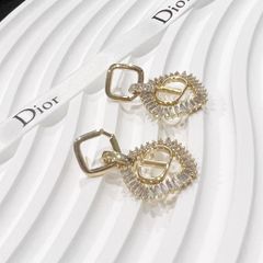  Bông Tai Dior Màu Vàng Pha Lê Trắng (AL) 