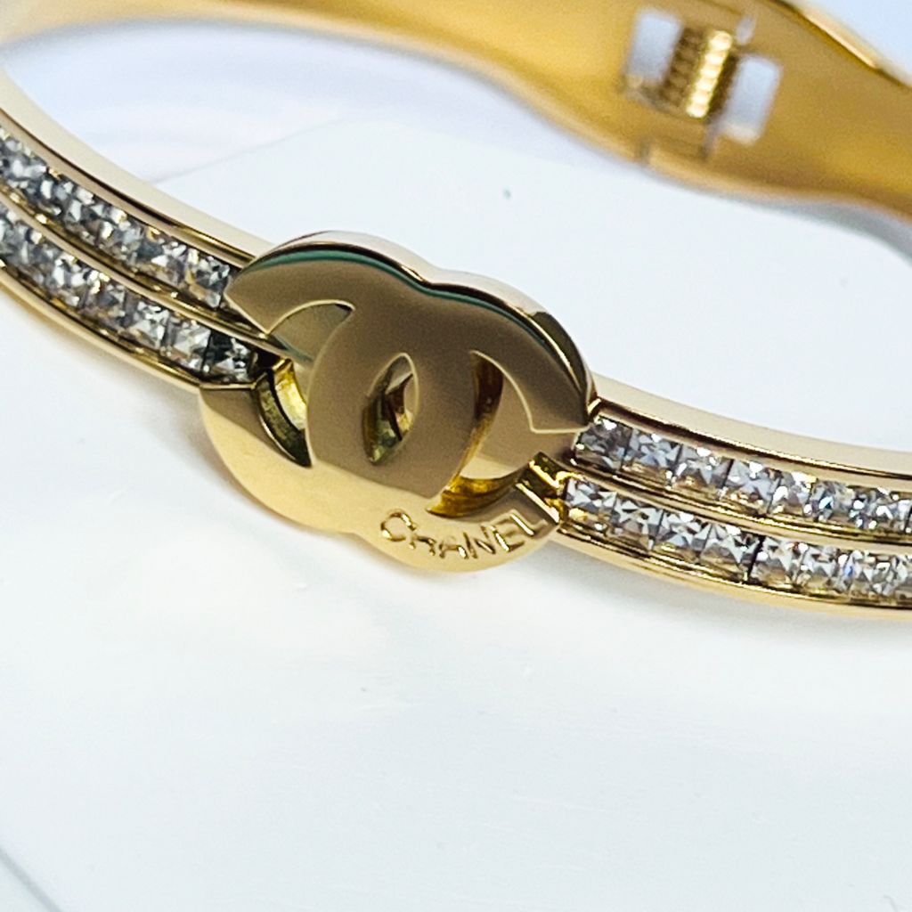  Vòng Tay TiTan Cao Cấp - Chanel Màu Vàng Pha Lê Trắng (AF) 
