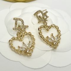  Bông Tai Dior Trái Tim Màu Vàng Pha Lê Trắng 