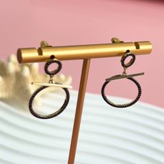  Bông Tai 2 Vòng Tròn Màu Vàng Pha Lê Đen Tinh Tế 