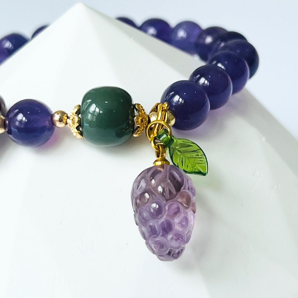  Vòng Đá Phong Thuỷ Cao Cấp - Trái Dâu Đá Thạch Anh Tím & Đá Chu Sa Tự Nhiên 