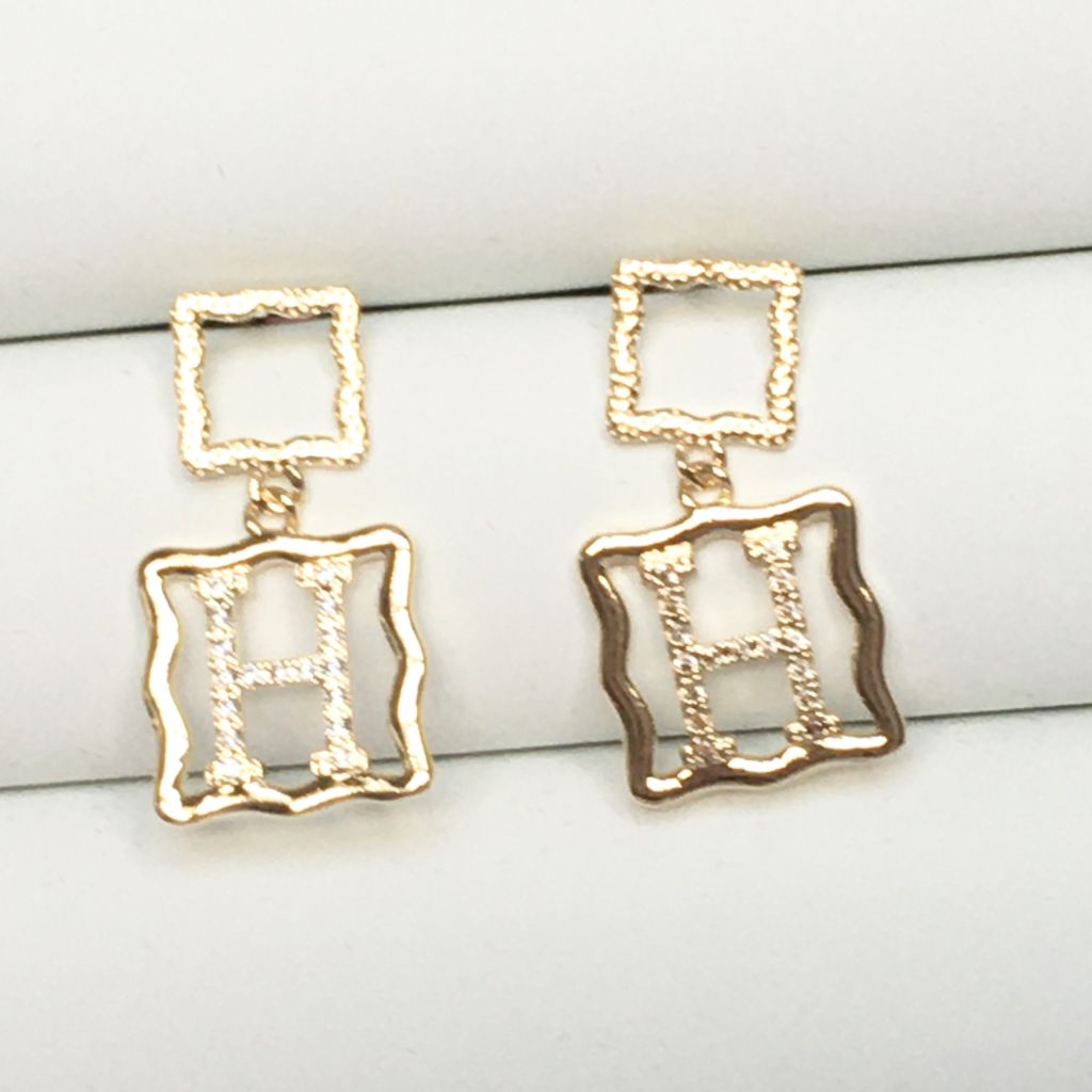  Bông Tai Hermes Màu Vàng Pha Lê Trắng Sang Trọng (AP) 