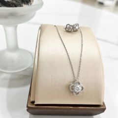  Bộ Trang Sức Bạc Cao Cấp - Dây Chuyền & Bông Tai Cỏ 4 Lá May Mắn (AQ) 