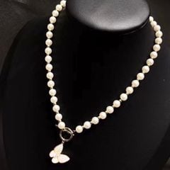  Dây Chuyền Ngắn - Choker Con Bướm Vàng Vỏ Trai Nước Ngọt & Pha Lê, Ngọc Trai Trắng Tinh Tế 