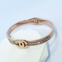  Vòng Tay TiTan Cao Cấp - Chanel Màu Vàng Hồng Pha Lê Trắng (AD) 