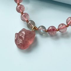  Vòng Đá Phong Thuỷ Cao Cấp - Con Hồ Ly Tình Yêu Đá Thạch Anh Dâu Tây & Đá Mặt Trăng Tự Nhiên 