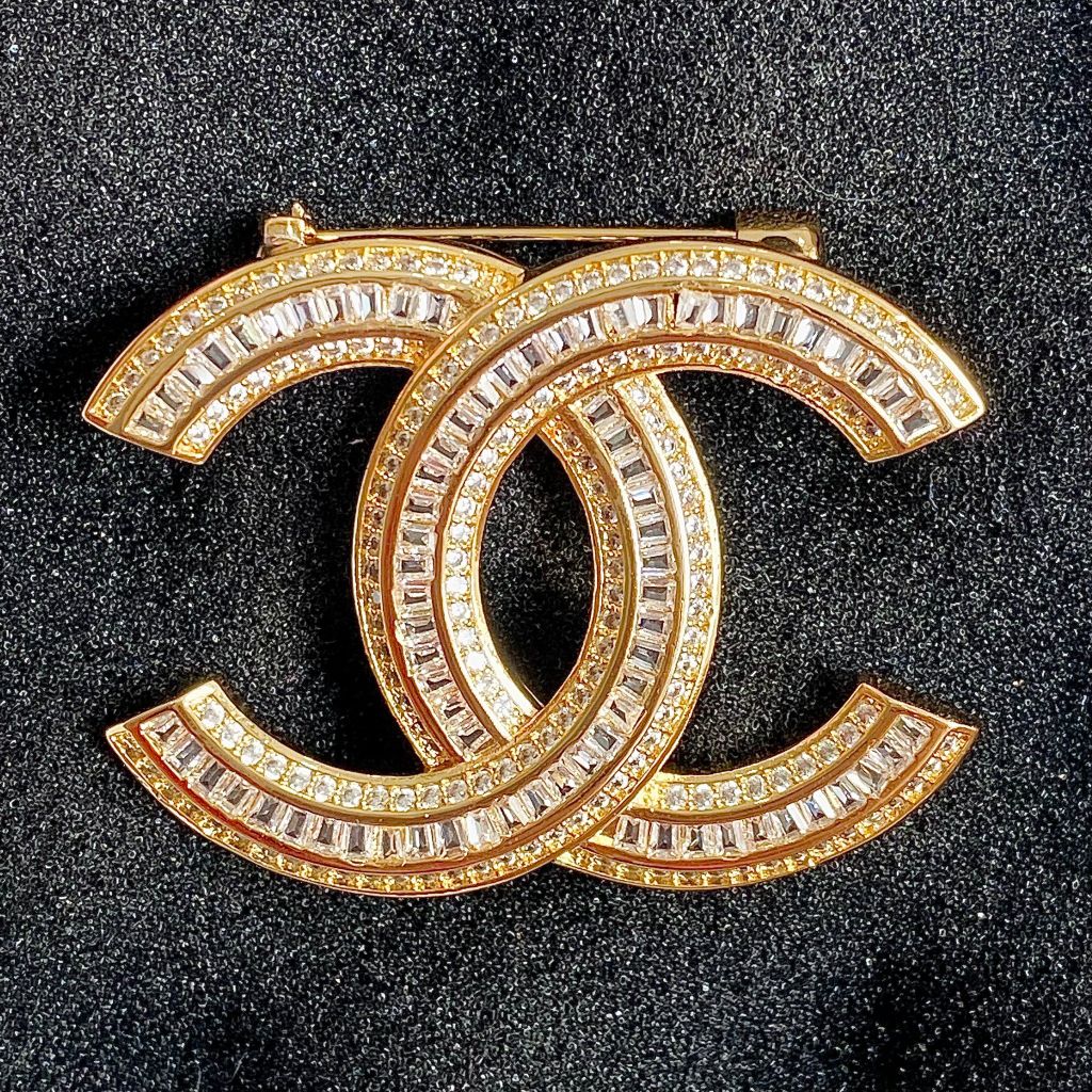  Cài Áo Nam, Nữ - Chanel Màu Vàng Pha Lê Trắng (BS) 