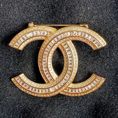  Cài Áo Nam, Nữ - Chanel Màu Vàng Pha Lê Trắng (BS) 