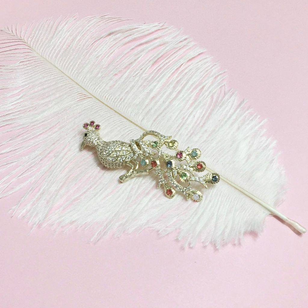  Cài Áo Con Phượng Hoàng Màu Vàng Pha Lê Màu (AA) 