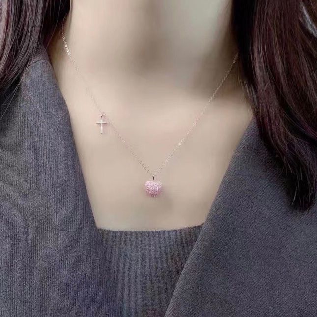  Dây Chuyền Bạc Cao Cấp - Thánh Giá & Trái Tim Pha Lê Hồng 