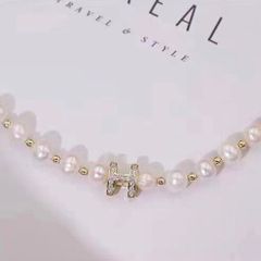  Bộ Trang Sức Hermes Vàng - Vòng cổ Choker & Vòng Tay Đính Đá Pha Lê, Ngọc Trai Nước Ngọt Quý Phái 